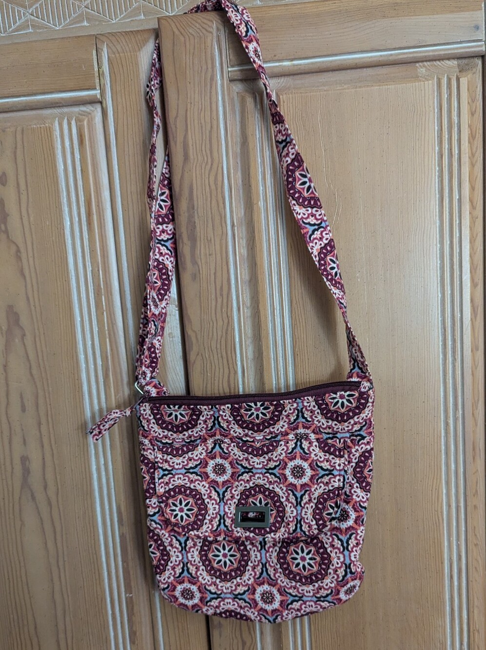 Quilted Crossbody Bag in Burgundy Floral Pattern